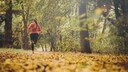 Frau joggt im Herbst
