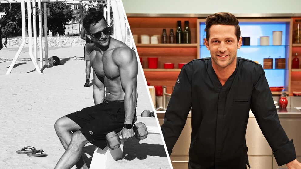 Starkoch Alexander Kumptner (36) wie man ihn aus dem TV kennt (rechts) – auf Instagram zeigt er seine durchtrainierte Seite.