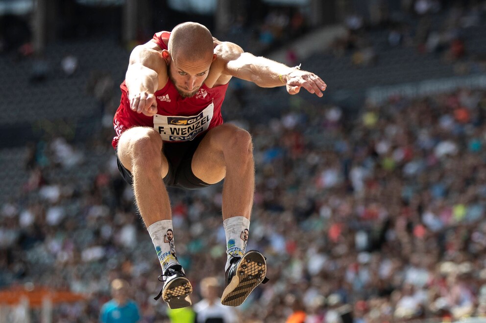 Felix Wenzel during the German Triple Jump Championship at Berlin's Olympic Stadium