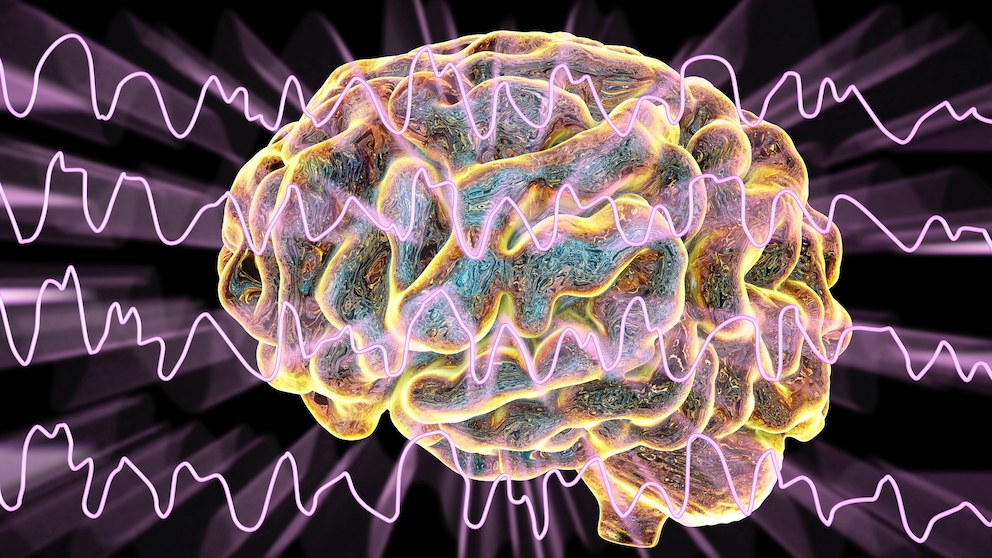 Illustration: Gehirnaktivität während des Schlafs. Die Traum-(REM)-Phase ist wichtig für beispielsweise emotionale Erinnerungen.