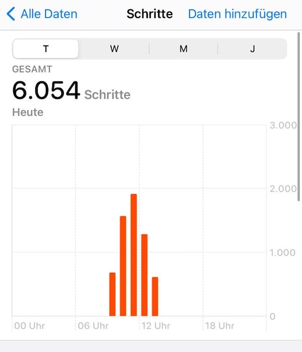 Beweisfoto Nr.1: Die Smartphone-App maß 6054 Schritte Foto: Privat 