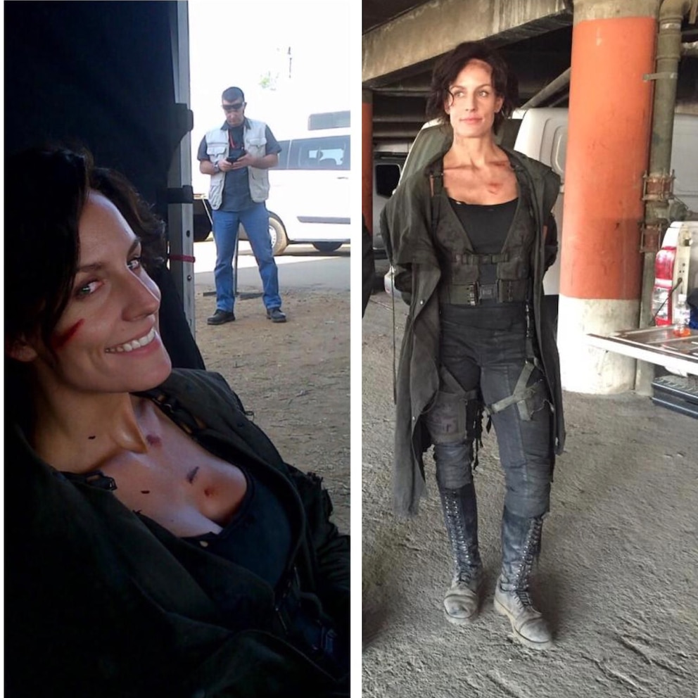 Daniela Kahl als Stunt-Double von Milla Jovovich 2016 am Set von „Resident Evil“