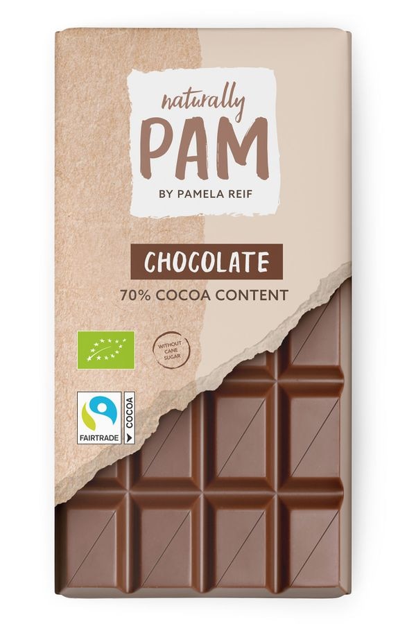 Eine Tafel der „Naturally Pam Chocolate&quot;