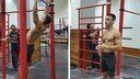 weltrekord muscle-ups: Maksim Trukhonovets w&auml;hrend und vor der &Uuml;bung