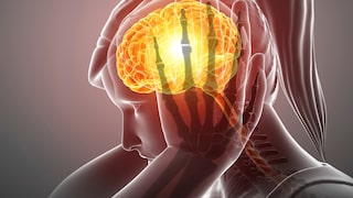diagnose fibromyalgie: Illustration einer Frau. mit Kopfschmerzen