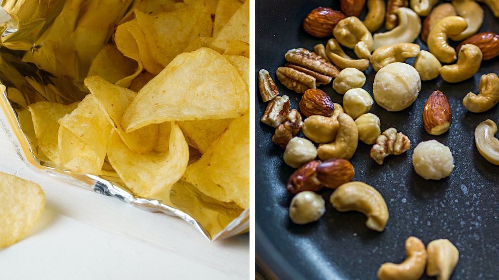 heißhunger gesünder stillen: Chips vs. Nüsse