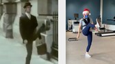 Monty Pythons John Cleese beim „Teabag Walk“. Studienteilnehmer ahmt die Bewegung nach.