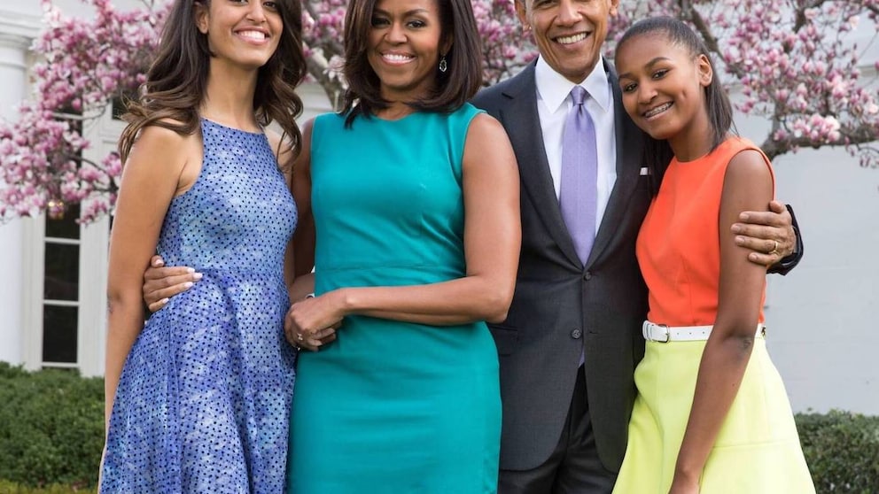 michelle obama ernährung töchter: Malia Ann, Michelle, Barack und Sasha Obama