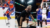 Athletik-Trainer Arne Greskowiak (M.) macht deutsche Weltstars wie Eishockeyspieler Leon Draisaitl (l.) und Basketballer Dennis Schröder (r.) fit