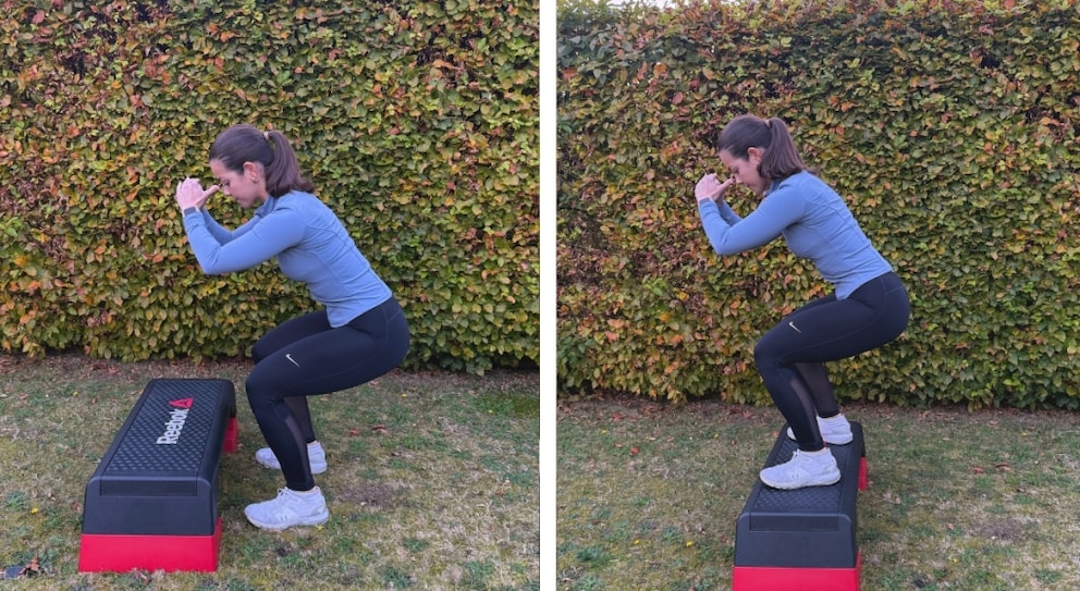 Squat Jumps auf einen Step