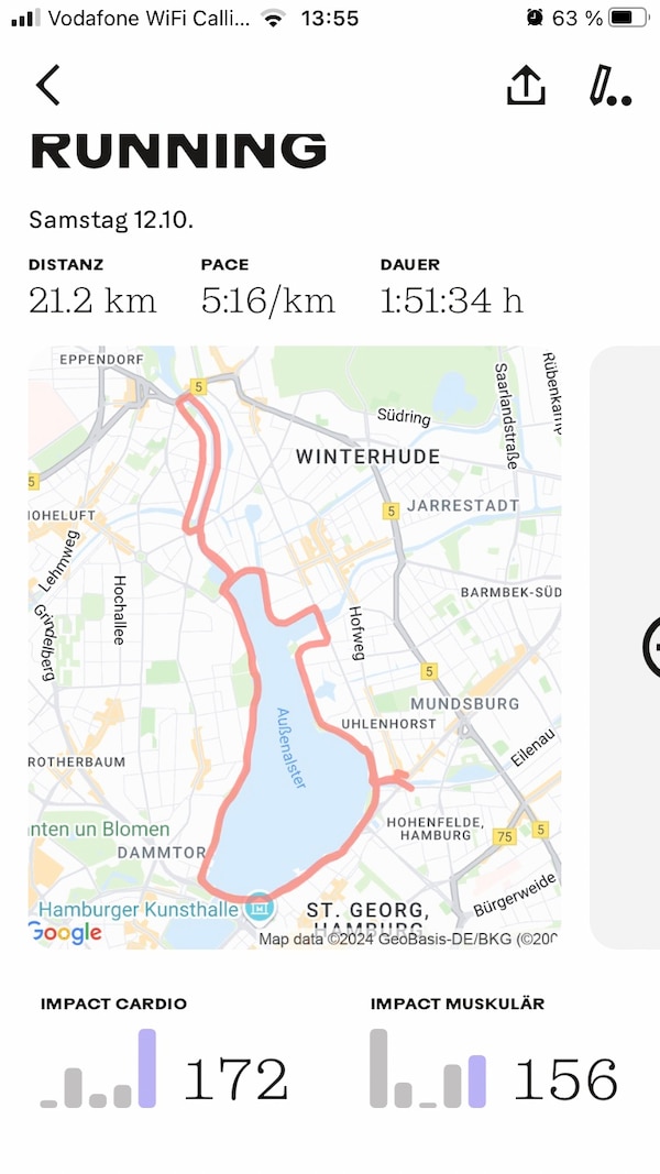 Die „Trait“-App zeigt eine Statistik des Halbmarathons