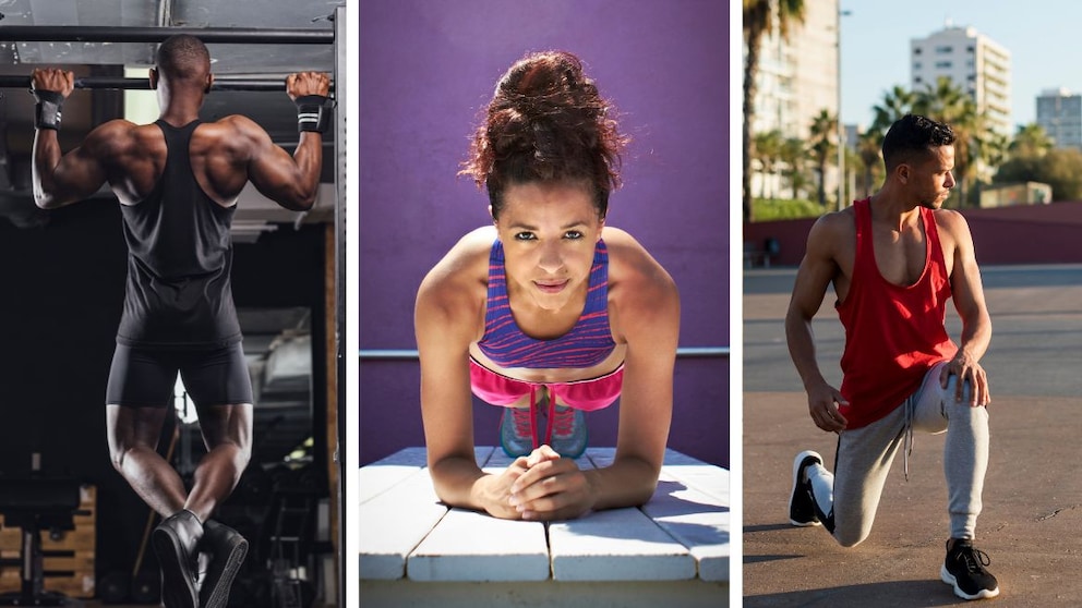 Klimmzüge, Planks, Lunges