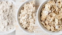 Drei Varianten von Haferprodukten, drei Herstellungsverfahren:  Schmelzflocken werden aus Hafermehl hergestellt, Haferflocken aus dem ganzen oder zerkleinerten Korn. Tatsächlich wirken sie unterschiedlich auf den Körper.