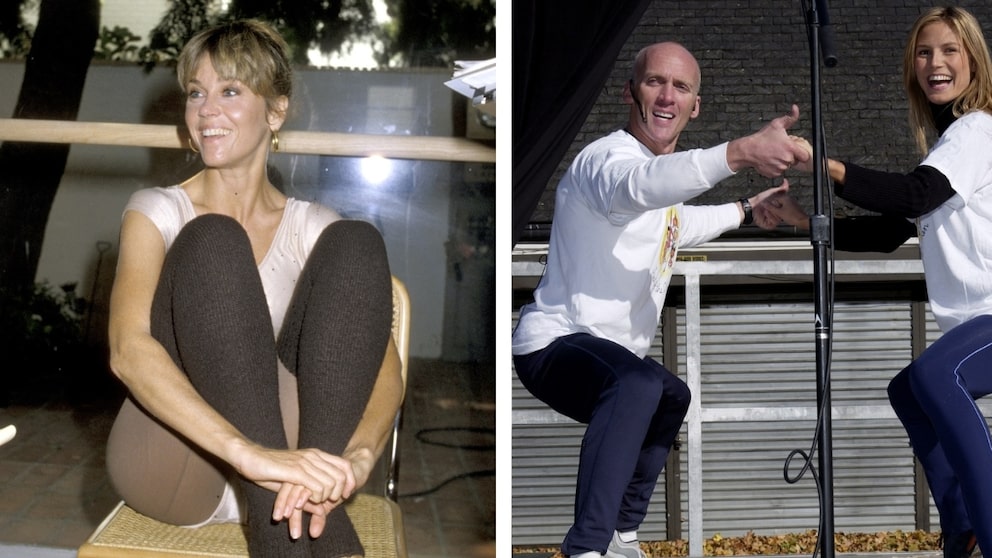 Die Fitness-Ikonen Jane Fonda und David Kirsch bei ihrem Training