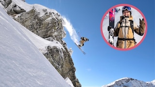 frau springt im schnee