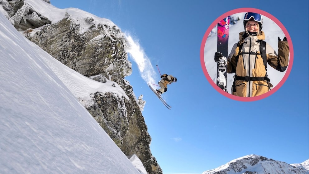 frau springt im schnee