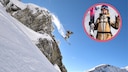 frau springt im schnee