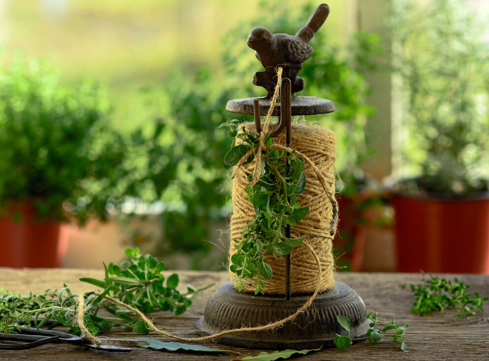 Oregano: Oregano-Zweige werden zum Kräutersträußchen zusammengebunden