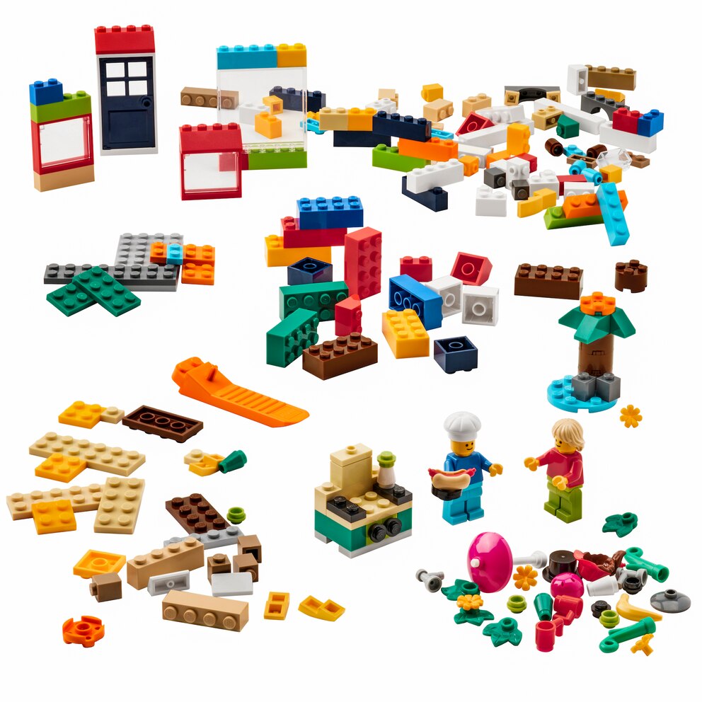 Bygglek: Lego-Bausteine und Spielfiguren