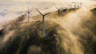 Windräder im Nebel