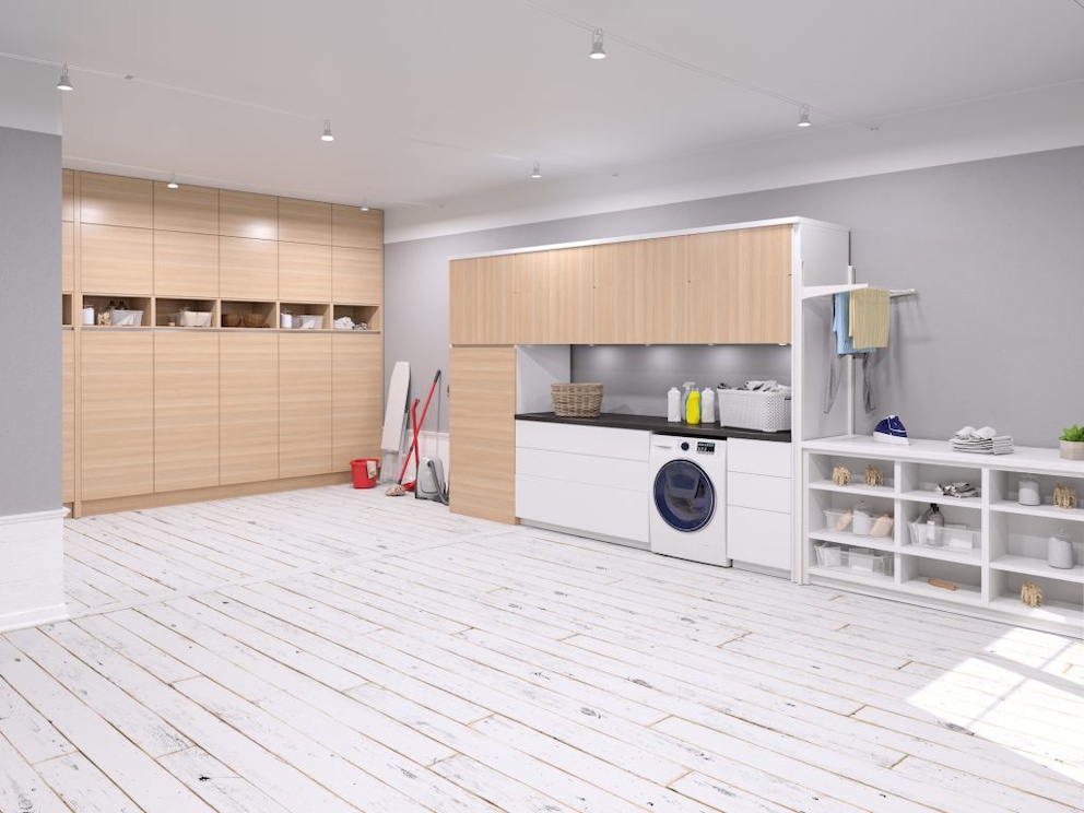 Storage in the basement with cabinet systems