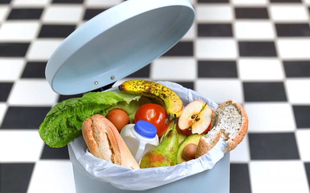 Spoiled food in a trash can