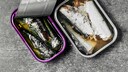 Konserven: zwei ge&ouml;ffnete Konserven mit Fisch