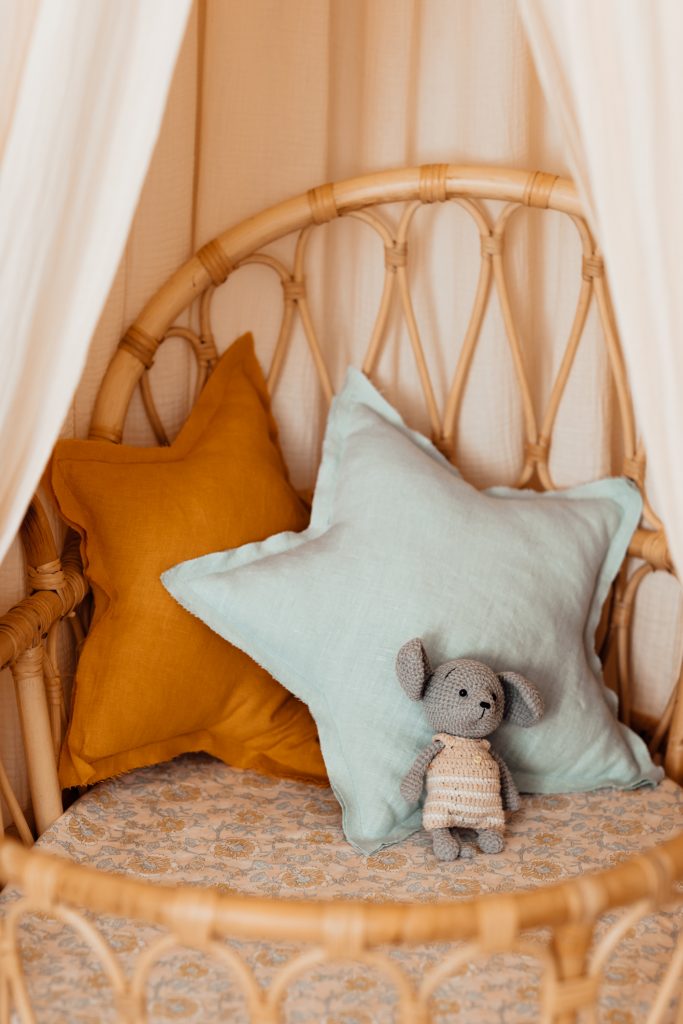Cozy children's bed with stuffed animals