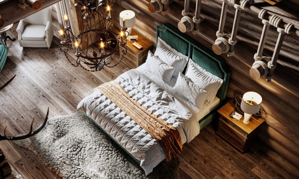 Modern bedroom in country style from above