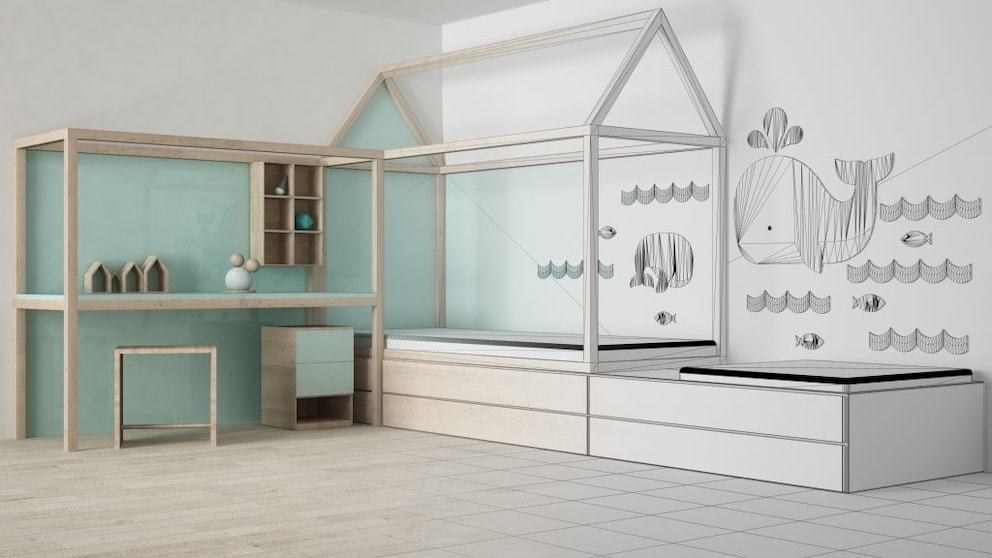 Bed with a house-shaped frame