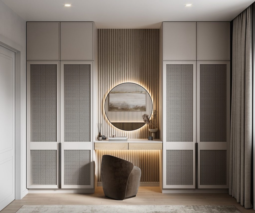 Vanity table integrated into custom furniture