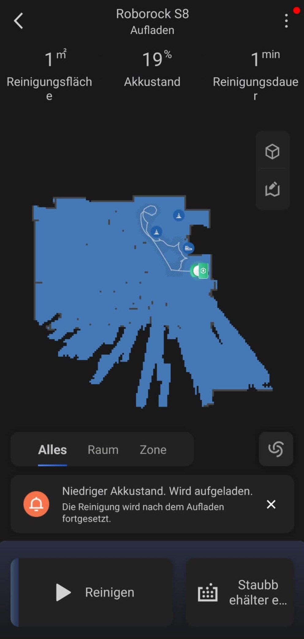 Die Ansicht in der Roborock-App