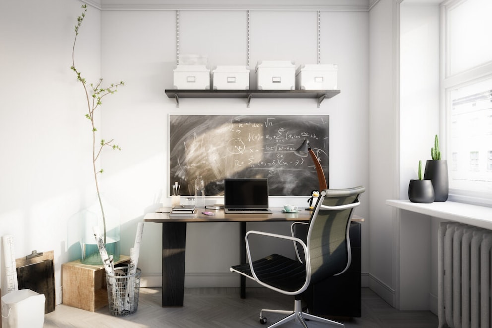 Small items in the home office are best stored in baskets, boxes, and crates