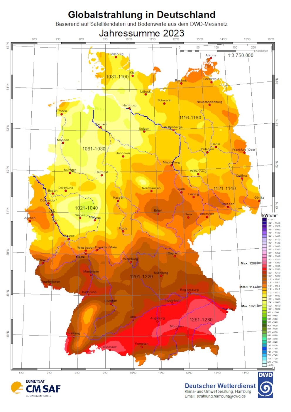 Globalstrahlung in Deutschland 2023