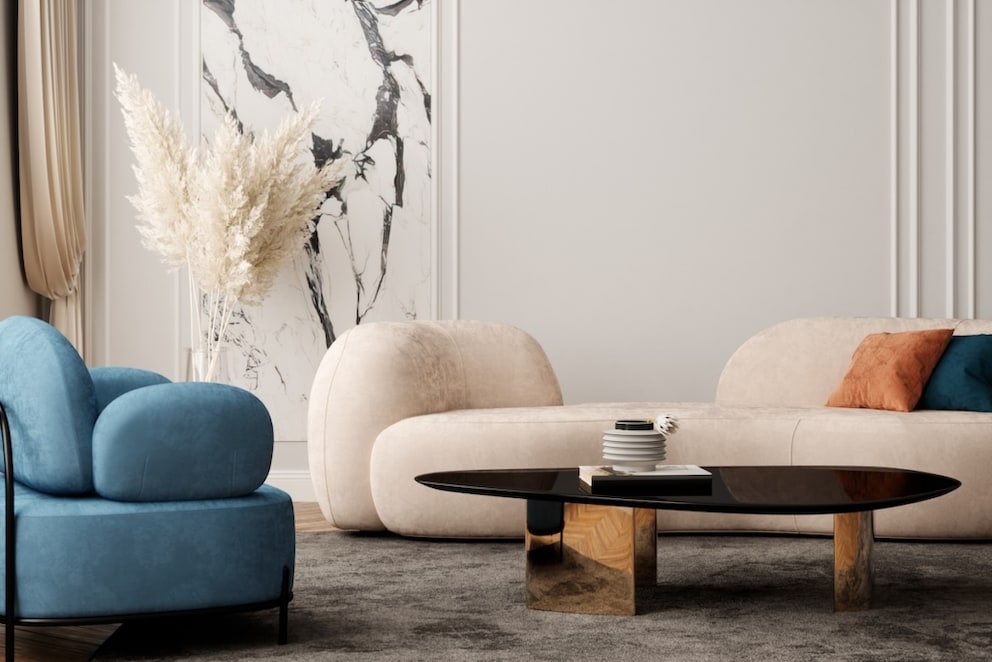 Sofa with backrest in abstract wave shape