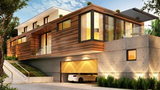 Bei einigen Split-Level-Häusern befindet sich in den unteren Ebenen eine Garage mit anschließendem Halbkeller und darüber liegenden Wohnzimmer.