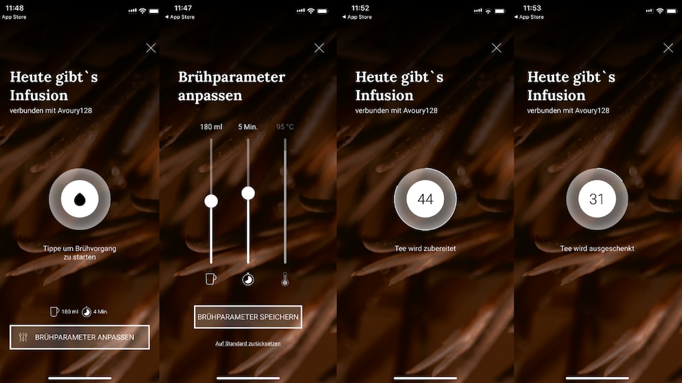 In der App kann man etwa den Brühvorgang starten, die Intensität anpassen und man bekommt ein Signal, wenn der Tee fertig ist