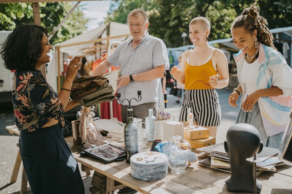 Several people at the flea market