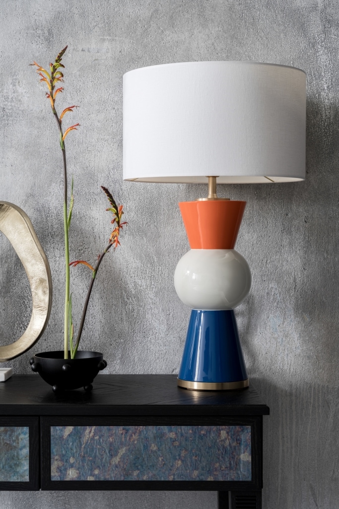 Colorful table lamp in the hallway