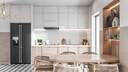 Moderne Landhausküche in hellen Farben und Materialien