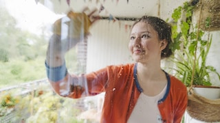 Frau macht wahrscheinlich Frühjahrsputz