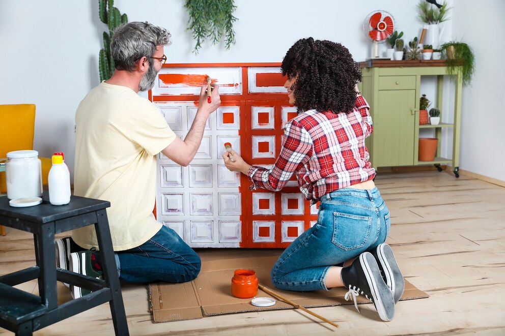 Bereits das Streichen eines Möbelstücks in einer besonderen Farbe kann helfen, die Wohnung individuell zu gestalten