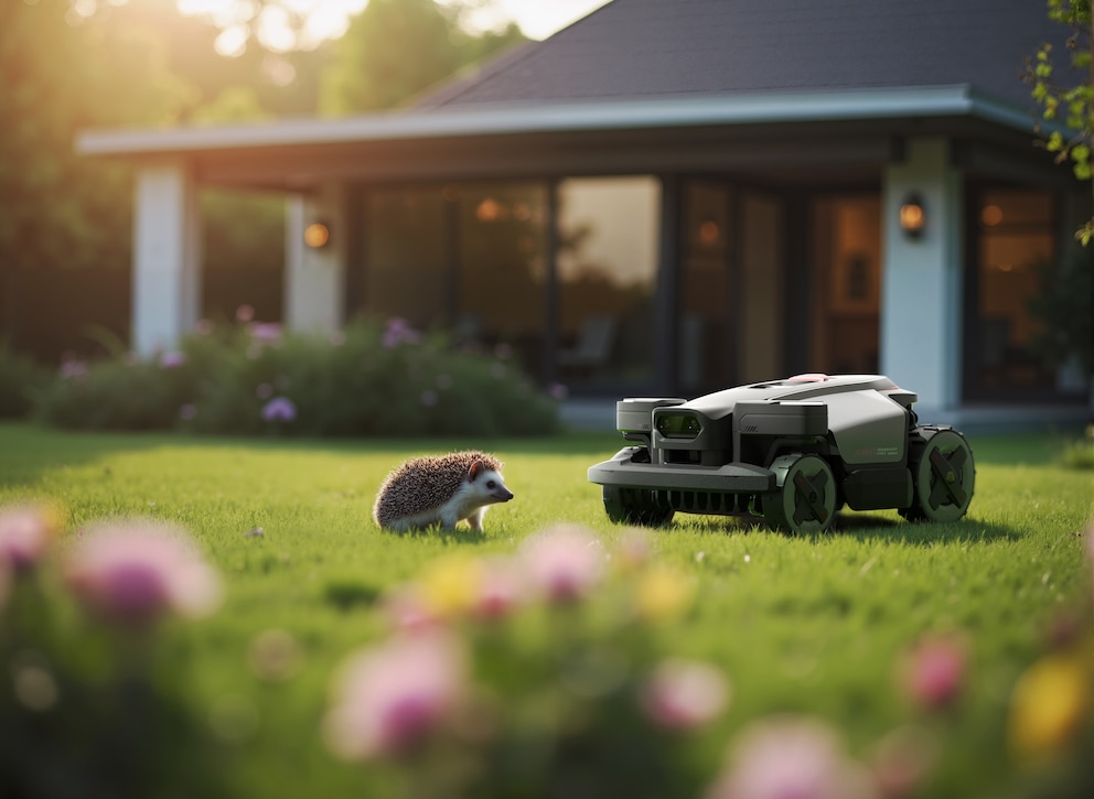 Der RockMow Z1 hilft, den Rasen im Garten auch auf verwinkelten Arealen gepflegt zu halten.