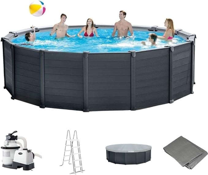 Intex Schwimmbad Ø 478 x 124 cm Gestellbecken Set Graphit