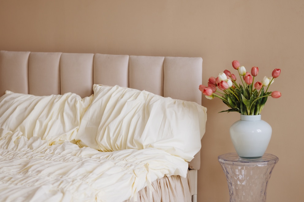 Im Schlafzimmer k&ouml;nnen warme Erdt&ouml;ne an den W&auml;nden f&uuml;r ein beruhigendes Ambiente sorgen