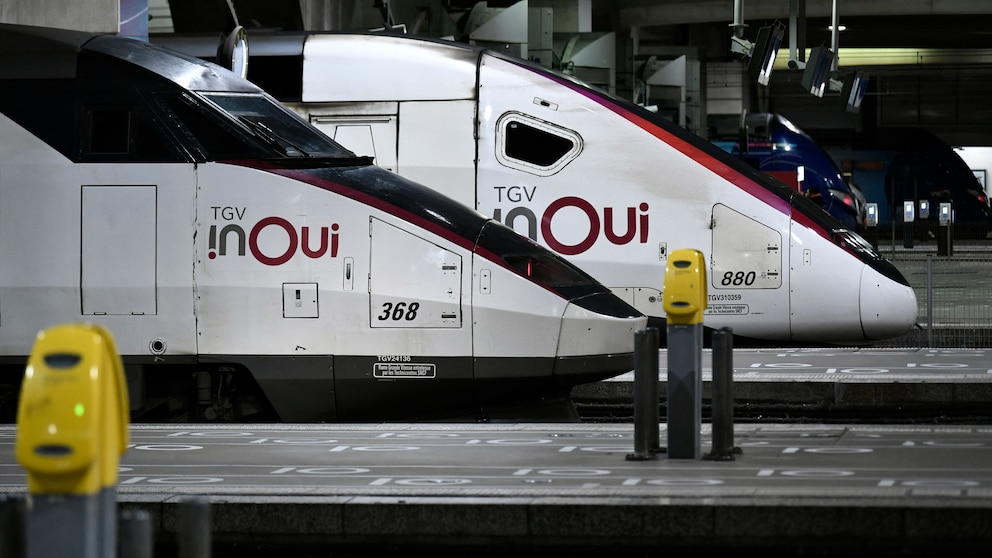 Zwei TGV-Züge stehen im Bahnhof Montparnasse