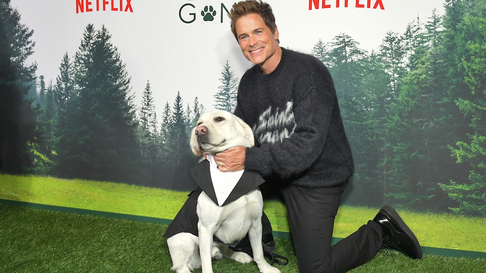 Rob Lowe und Baxter bei der Premiere des Netflix-Films „Dog Gone“