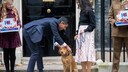 RIshi Sunak leint seinen Hund vor Downing Street No. 10 an