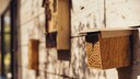 Insektenhotel mit anfliegenden Bienen, selber bauen