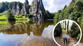 Externsteine, eine markante Die Externsteine, eine Sandstein-Felsformation im Teutoburger Wald